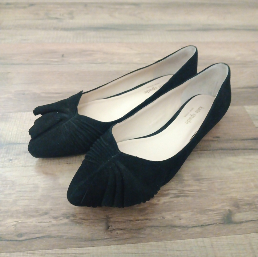 Kate Spade Black Suede Ruffle Flats Sz 7
